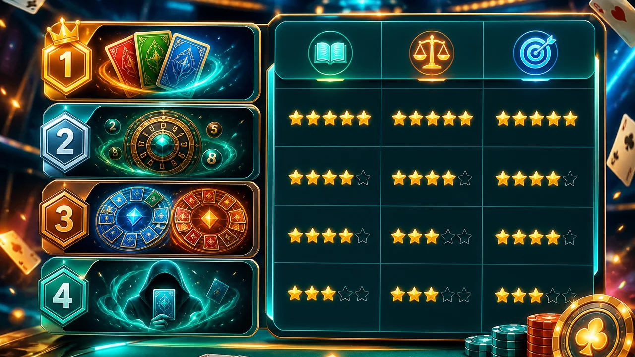 Cách chọn game bài dễ học chiến thuật: bảng xếp hạng 98win theo tiêu chí rõ ràng
